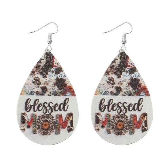 Blessed Mom Teardrop Earrings Mothers Day - Picture 1 of 2
